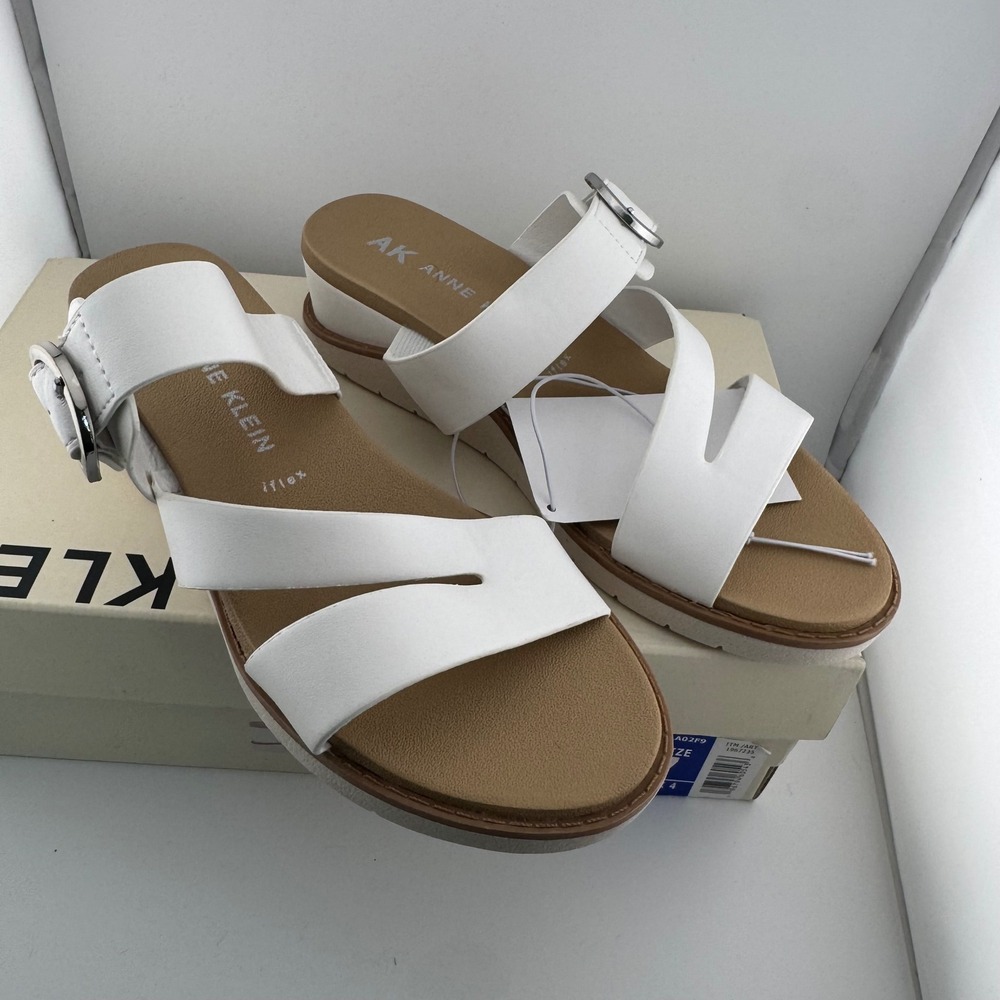 Anne Klein Lalasa Sandals Womens 7 White New Wedge Heel Buckle Strappy Slide - Picture 6 of 9